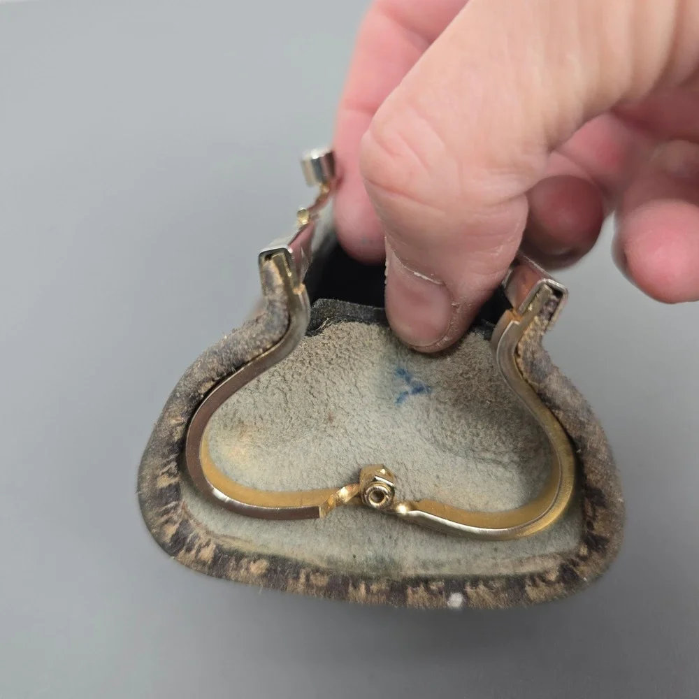 3 Vintage Monogram Pattern Gold-Tone Mesh & Black Leather Collectable Coin Purse